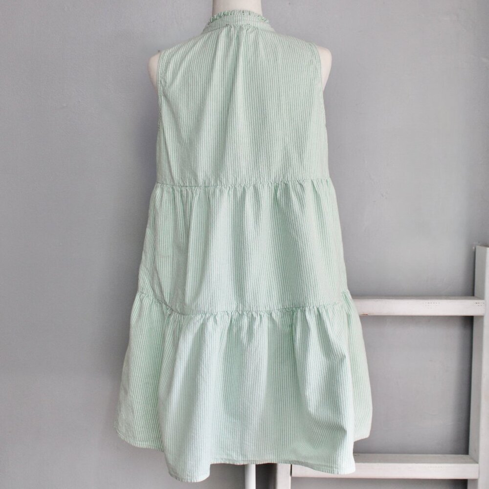 DUFFIELD LANE Green White Striped Annika Tiered Above the Knee Dress sz Medium - Picture 4 of 10